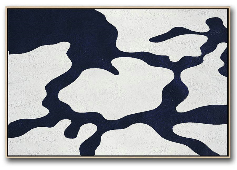 Horizontal Abstract Painting Navy Blue Minimalist Painting On Canvas,Acrylic Painting On Canvas #T6O3